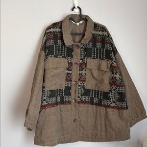 Davi & Dani Aztec Southwest Western Brown Corduroy Button Jacket size L